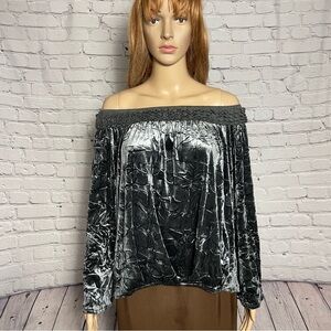 Lola & Sophia Off The Shoulder Crushed Velvet Grey Top Size M